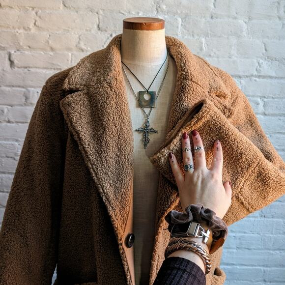 Brown Faux Fur Coat Teddy Jacket Quilted Puffer Coat Designer Reversible Large - Picture 7 of 16